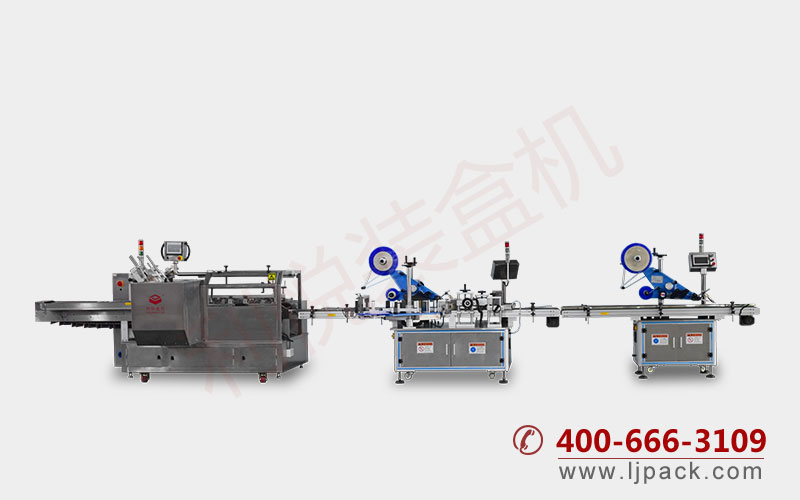 手機膜自動掛構(gòu)插盒貼標裝盒機生產(chǎn)線整體展示